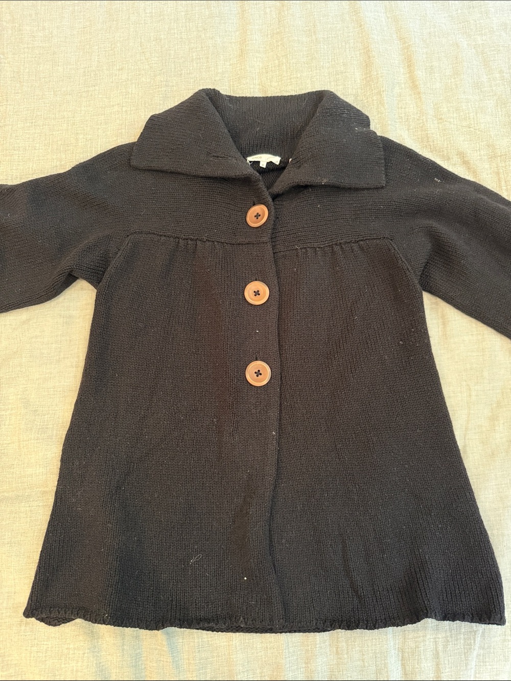 Vince Kids Black Knit Pea Coat with Brown Buttons